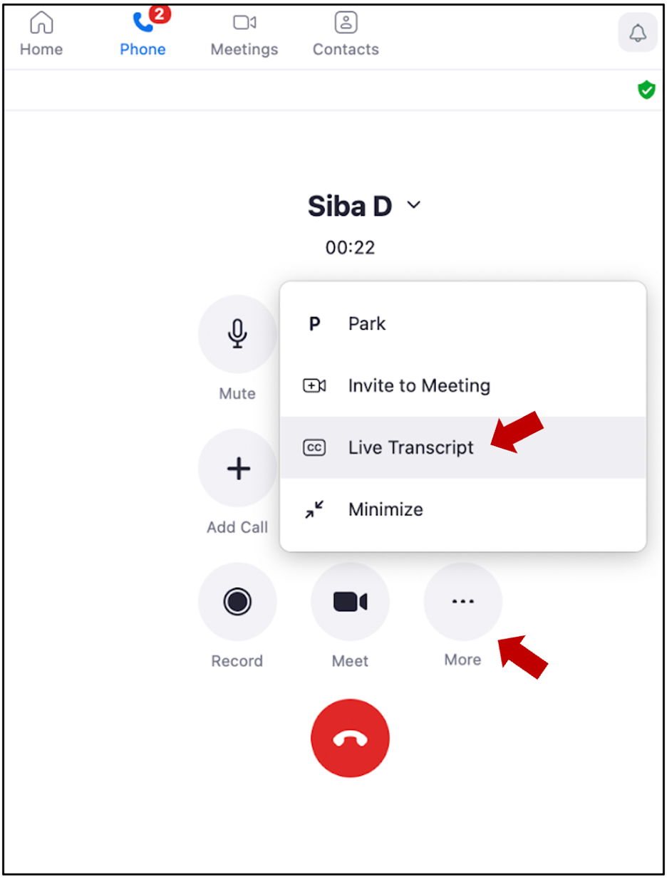 Live Transcript- Zoom Phone 2 | ITS Documentation